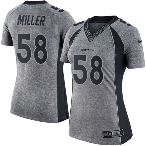 Nike Broncos #58 Von Miller Gray Women's Stitched NFL Limited Gridiron Gray Jersey